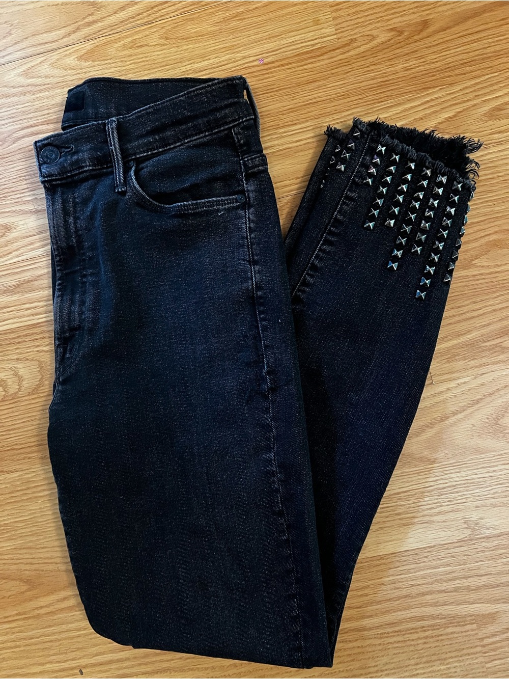 MOTHER Black Studded Cropped Ankle Jeans